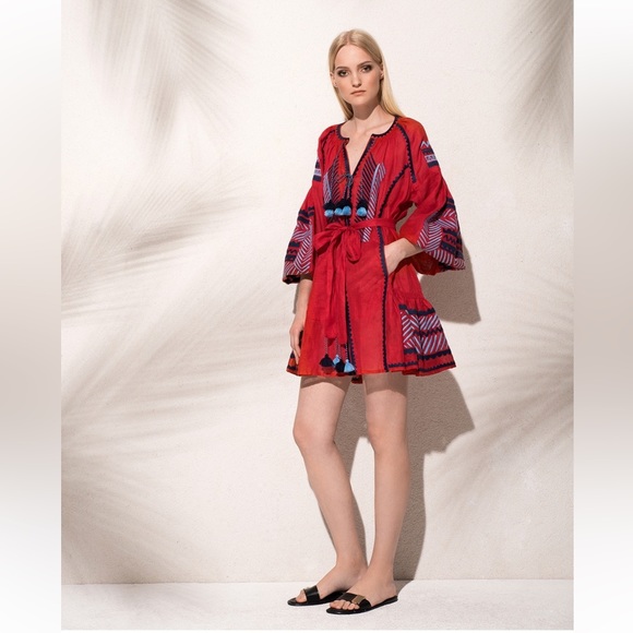 March 11 Namibia Red Linen Mini Dress Size L - Picture 8 of 17